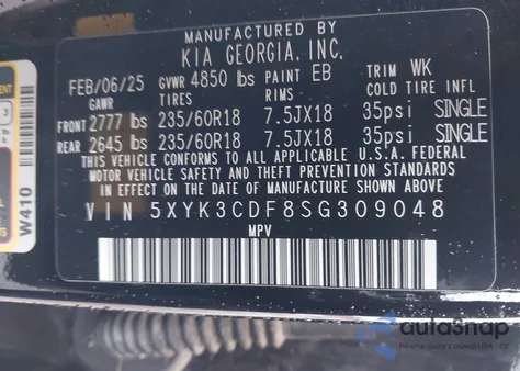 2025 Kia Sportage Ex z USA, uszkodzony, nr VIN 5XYK3CDF8SG309048